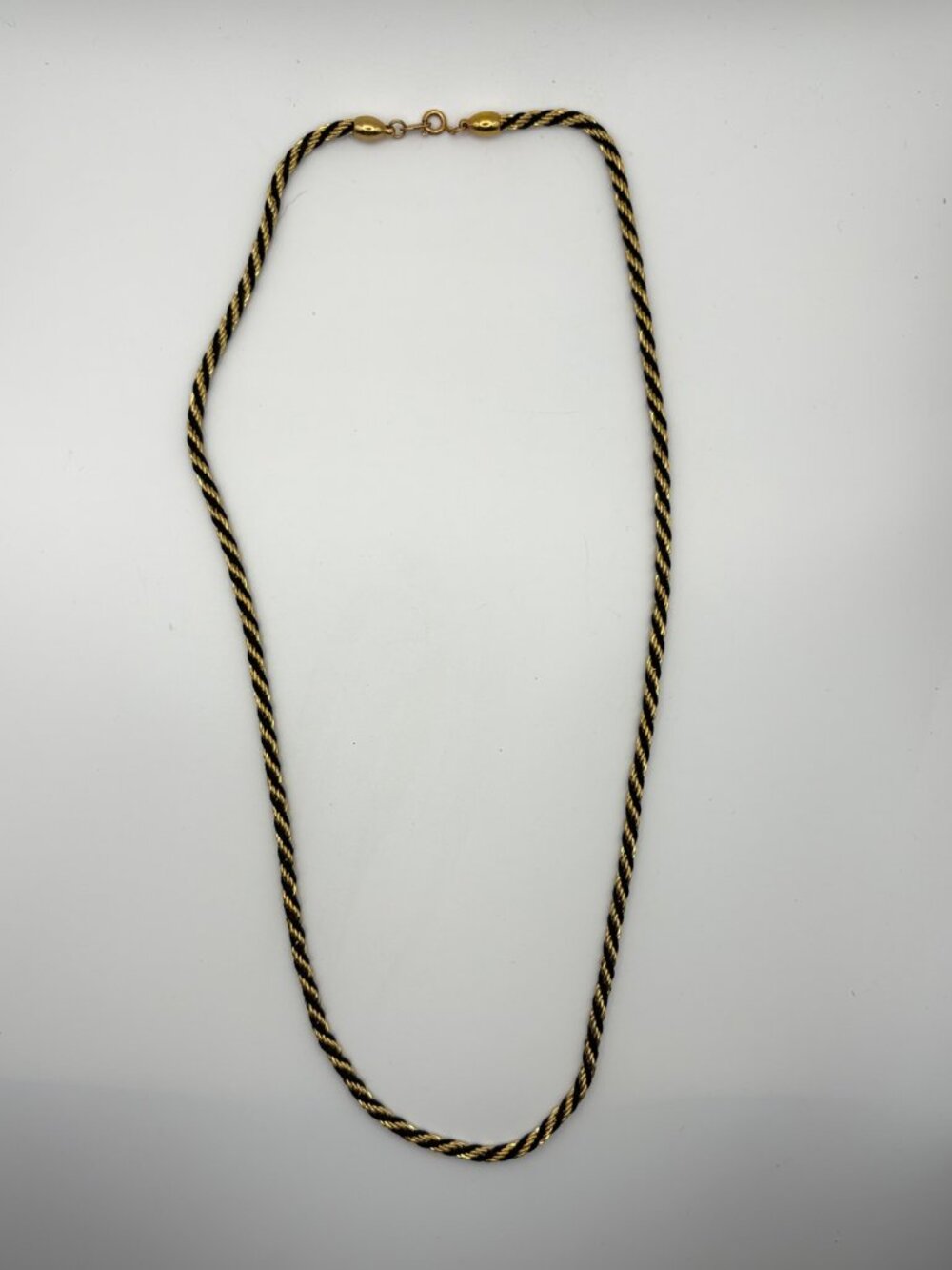 Vintage Trifari Gold Tone Black Cord Twisted Rope Chain Necklace 24 in